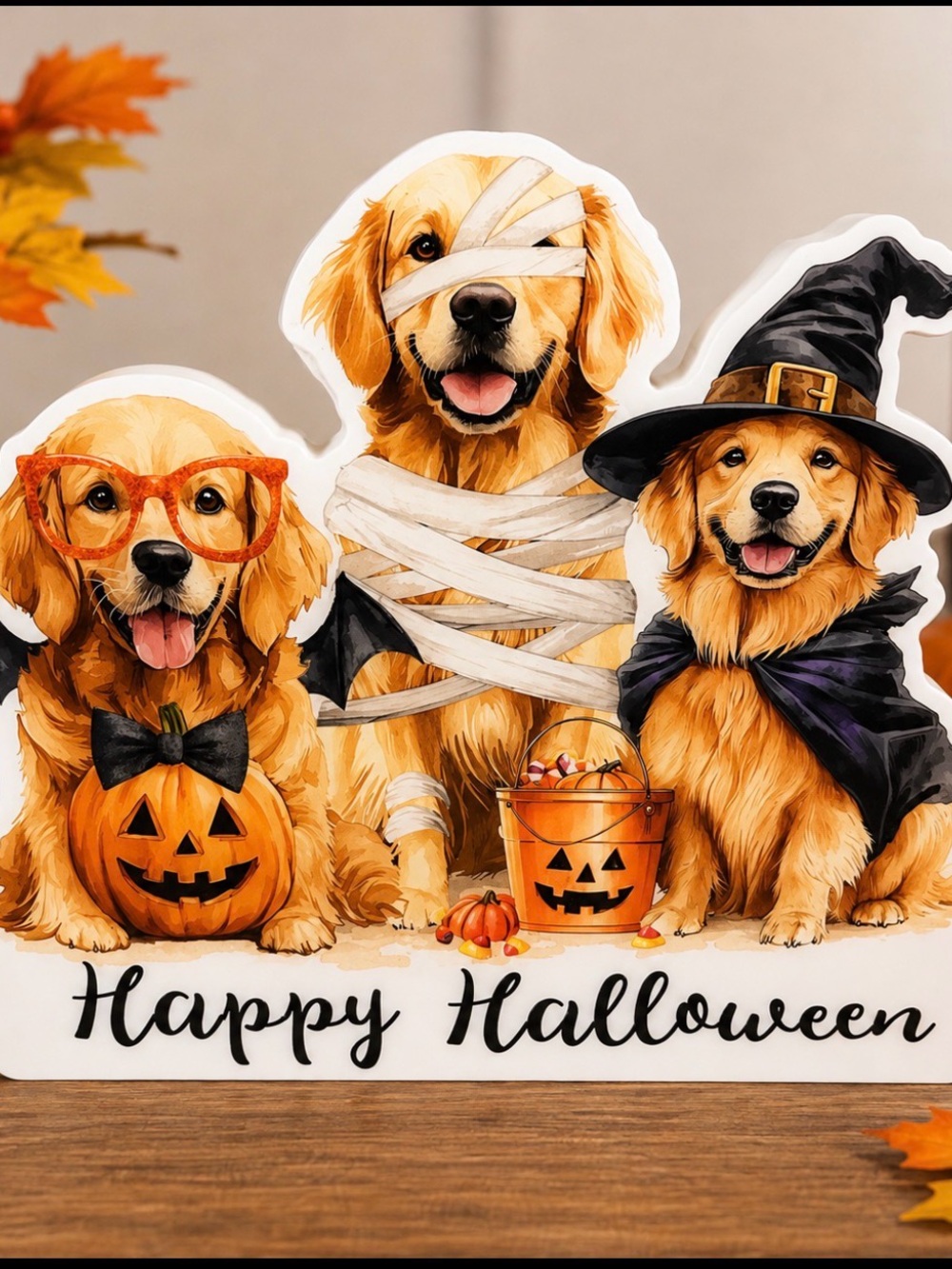 Halloween Golden Retriever Dog Decor Happy Halloween Fall Sign